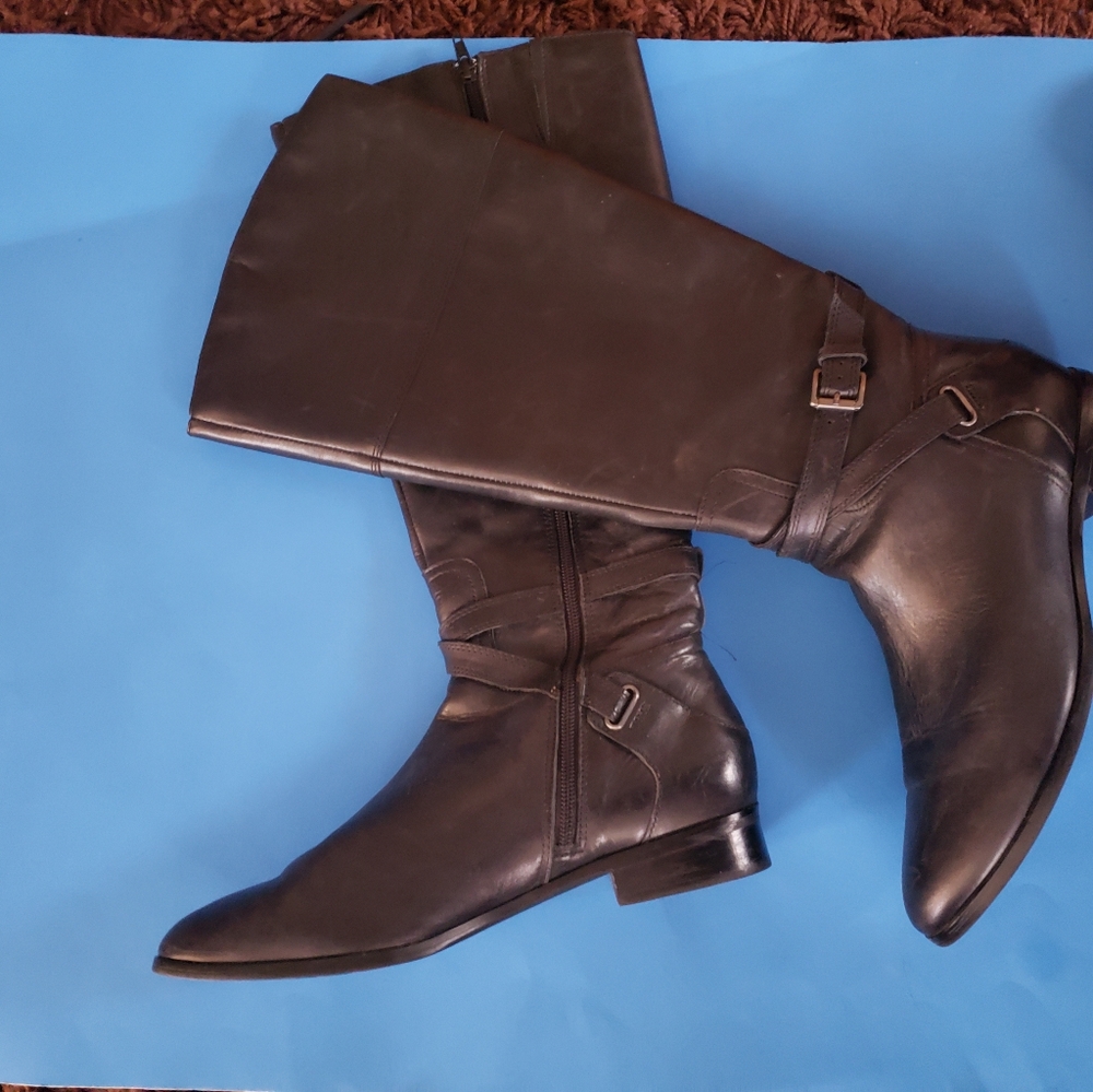 Clarks Black Leather Boots with Buckle